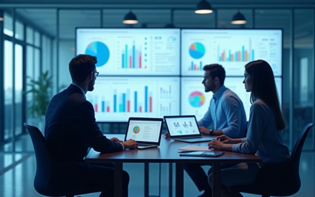 Business people analyzing charts in modern office