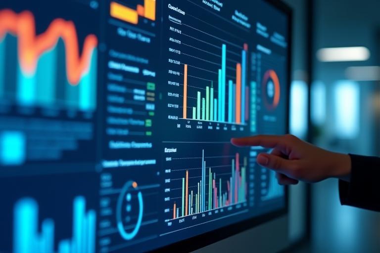 Data analytics dashboard on large screen